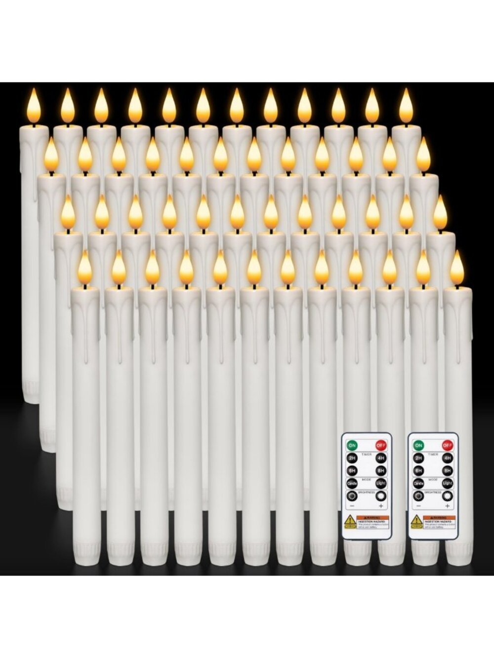 48 Pcs Flameless Taper Candles with Remote Timer & Dimmer, Battery Operated LED